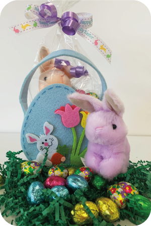 Stuffed Bunny with Milk Chocolate Foiled Eggs in Easter Bag